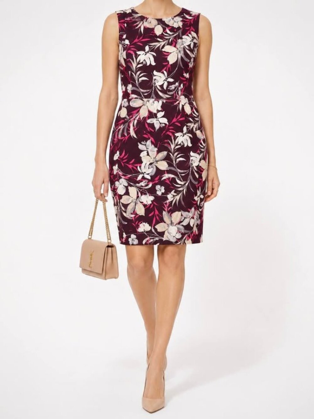 Calvin Klein Sleeveless Floral Corpcore Semi Formal Party Maroon Dress [size 8]